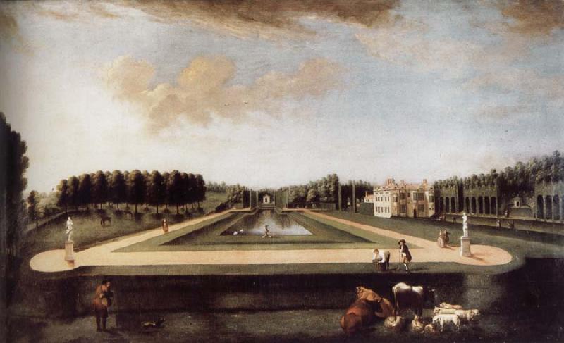 unknow artist Axial view of the canal from the south showing Gibbs-s temple at the end of the Canal,the house and topiary alleys on the west side oil painting image